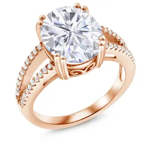 Gem Stone King 3-6 Cttw Gemstone Birthstone Ring For Women in 18K Rose Gold Plated Silver | Oval 12X10MM | Wedding Anniversary Engagement Promise Ring
