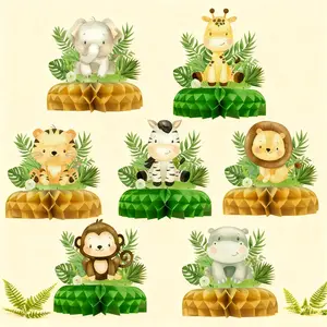 Jungle Animals Theme Honeycomb Pendant,7pcs Jungle Birthday Party Centerpiece Kids Safari Baby Shower Decoration,Wild One Birthday Party Decor birthday party