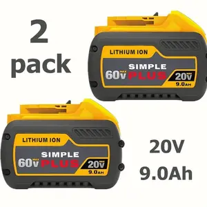 2 pack DCB609 9.0ah dcb606 replacement for Dewalt 20V/60V max battery compatible with DeWalt flex-volt dcb609 dcb612 DCB606-2 DCB609-2 compatible with DeWalt 20V/60V/cordless power tools and Chargers