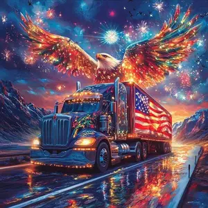 1pcs 5D DIY diamond painting kit, 5D diamond art set, DIY decoration, truck, eagle, fireworks diamond painting kit with full round diamonds, mosaic, diamond art, DIY art home decoration, suitable for Halloween and Christmas.