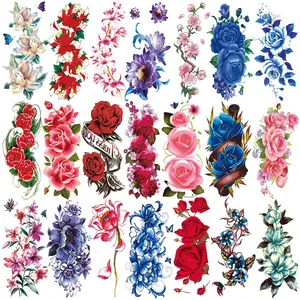 21 Colorful Floral Temporary Tattoos for Women, Waterproof Long-Lasting 3D Bright Flower Tattoo Stickers, Rose Peach Chrysanthemum Designs