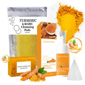 Turmeric Wash and Care Three Piece Set,Tuemeric Facial Cleanser & Turmeric Soap Bar & Turmeric Face Scrub Pads,Turmeric Cleansing Skincare Set for Face & Body, Deep Cleansing