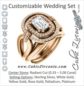 CZ Wedding Set, featuring The Kandie Lue engagement ring (Customizable Cathedral-set Radiant Cut with 2x Halo and Prong Accents)