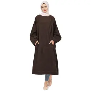 Women's Islamic Warm Brown Corduroy Long Tunic - Final Sale