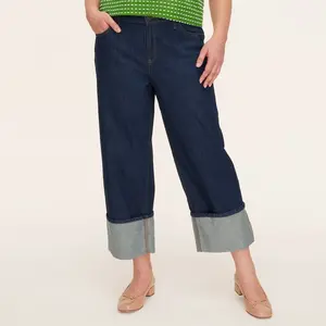 Women's High-Rise Straight Leg Wide Cuff Jeans - kate spade new york Dark Blue 2