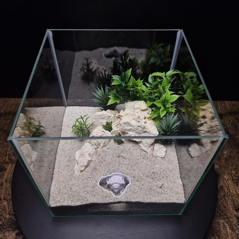 1pc 3D-printed aquarium reptile cave, no-assembly habitat hideout with multi-layered shell, enhances freshwater/saltwater aquarium ecosystem, hiding spot for small fish, shrimp, and turtles