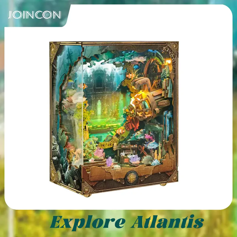 Explore Atlantis store bookend set - LED Light Glowing Fantasy Underwater Castle, Handmade DIY Craft for Bookshelf Decor & Christmas Gift