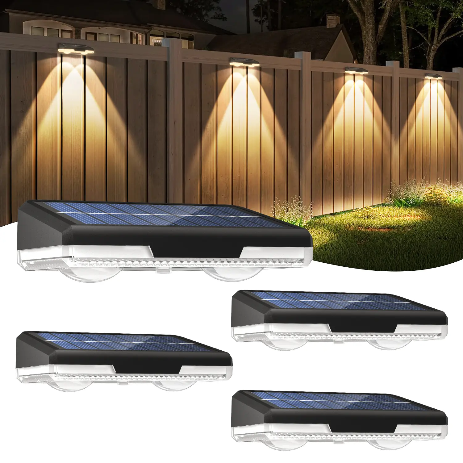 Solar Outdoor Fence Lights, 2/4 Pack, 9 Modes RGB, IP65 Waterproof, for Patio, Deck, Pool Steps, Yard Decoration