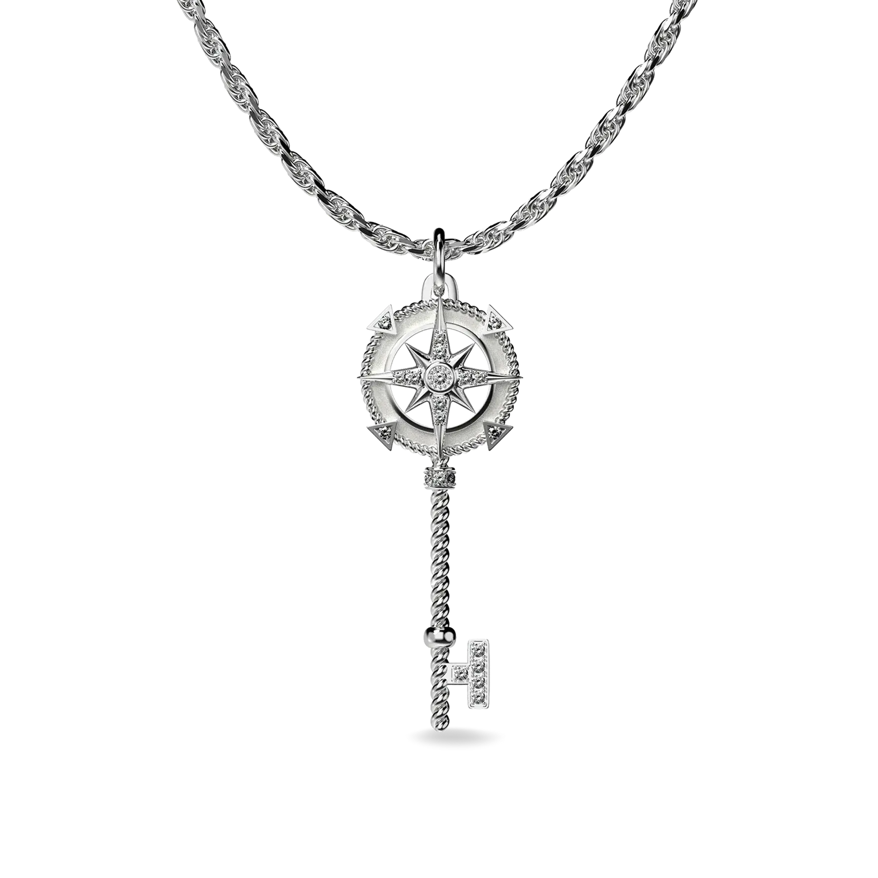 PASCAL Compass Skeleton Key Diamond Pendant Vintage Inspired Lab-Grown White Diamond Necklace for Women