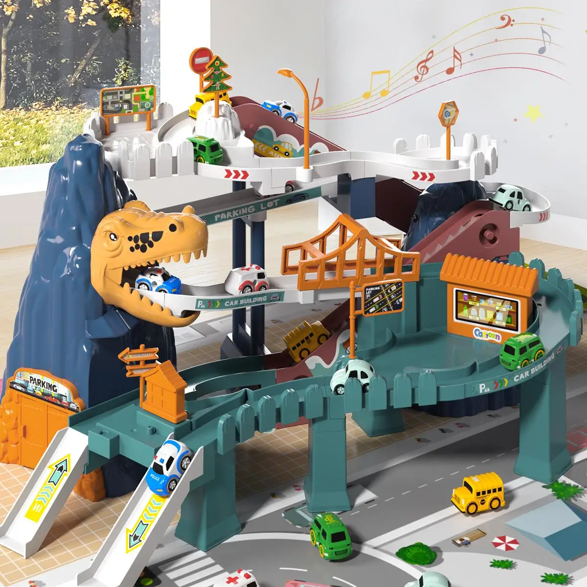 Toys for Mummy Fun Time, 1 Set Electric Dinosaur Design Track Car Toy, Novelty Adventure Racing Toy, Birthday Gift for 4 Years Old Above