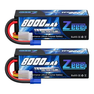 Zeee 4S Lipo Battery 8000mAh 14.8V 100C with EC5 Connector Hard Case RC Battery for Car Truck Tank RC Buggy Truggy Racing Hobby(2 Pack)
