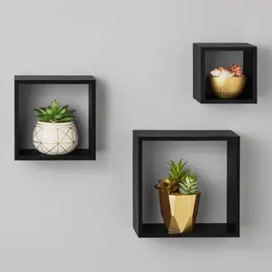 Mainstays Wood Cube Shelf Set Modern 4"x9"