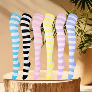 6 Pack Women Soft Long Socks Striped Over Knee High Socks Beauty & Personal Care Comfortable Womenswear
