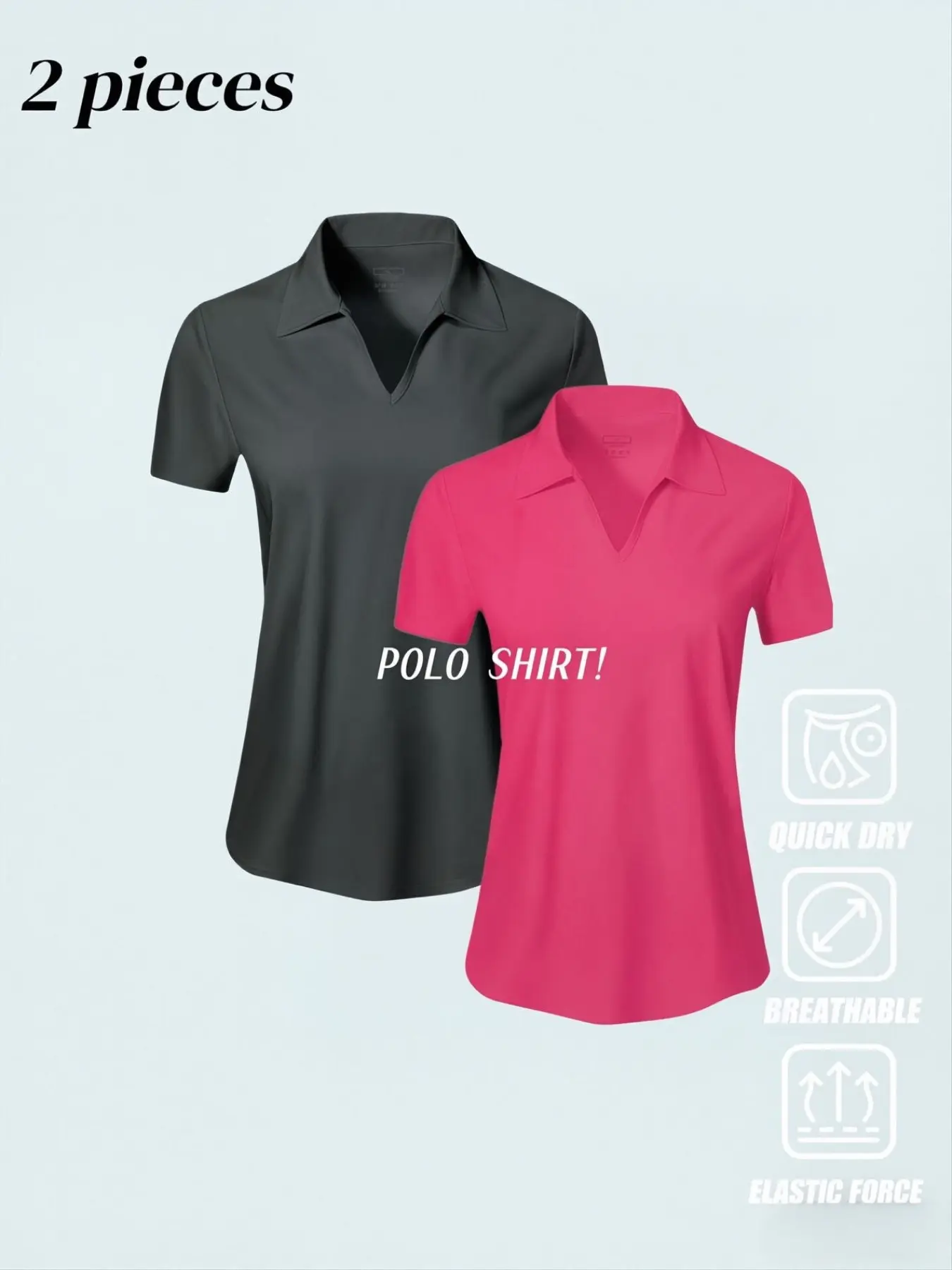 Women's Spring Summer Short Sleeve Polo Shirt, Casual Loose-Fit Breathable Sporty Top, Breathable Tops, 2-Pack Tennis Golf Elastic T-Shirts