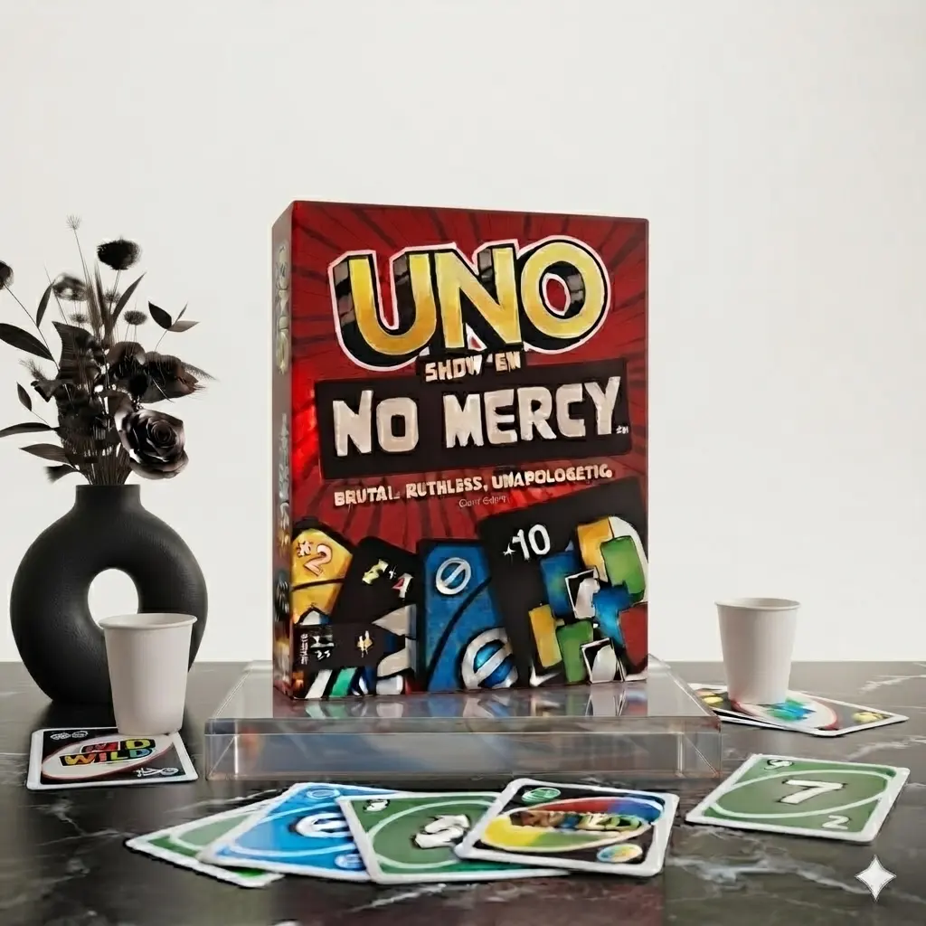 UNO Show ’Em No Mercy Card Game – Fast-Paced Family Party Game with +10 Cards & Wild Action Cards. Fun family card game for game nights, parties, friends, travel, holidays & gifting. Bring intense gameplay, laughs and unexpected twists to every round!