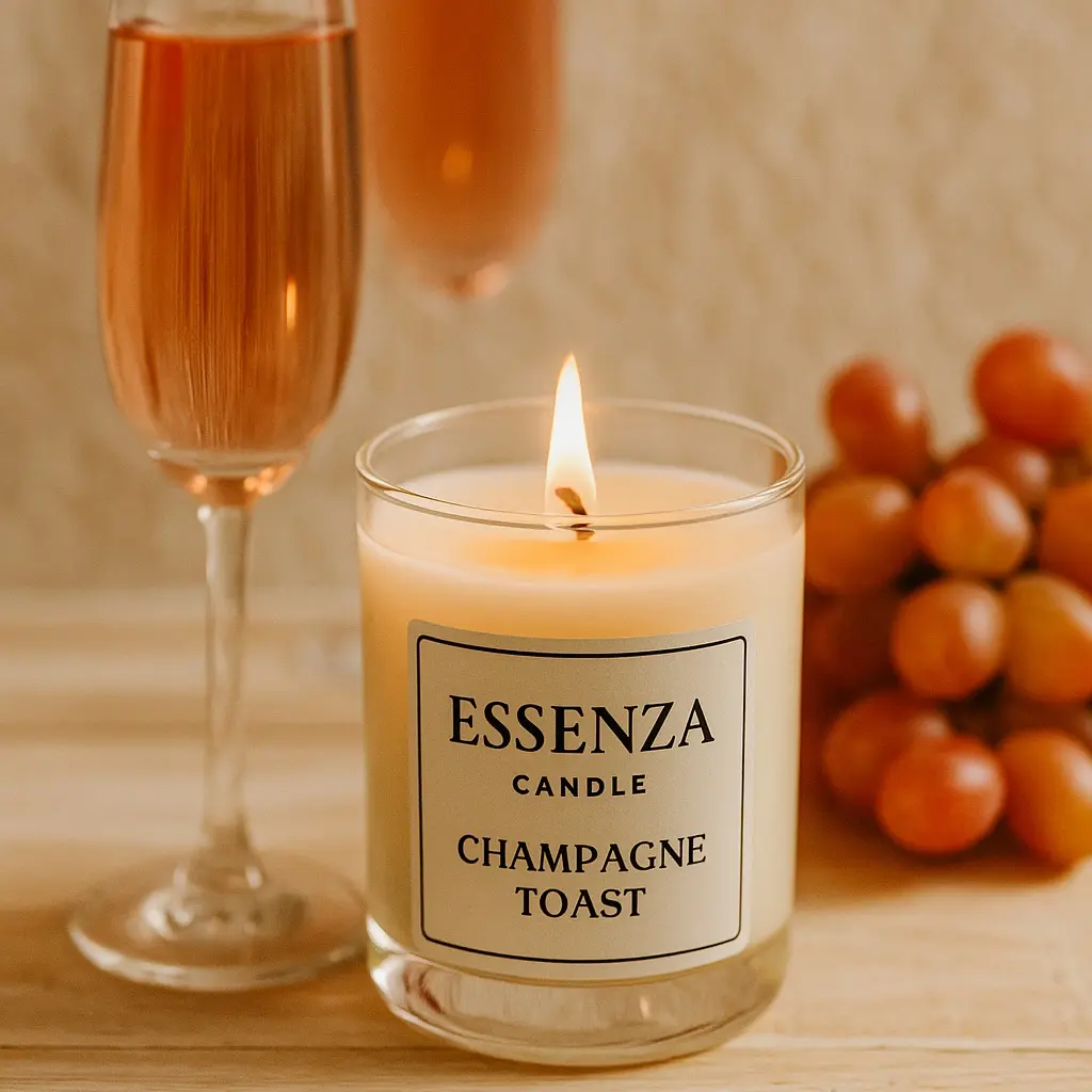 ESSENZA CANDLE Champagne Toast 8oz Scented Candle with Apple Fragrance & Sparkling Wine, Berries & Mandarin Notes