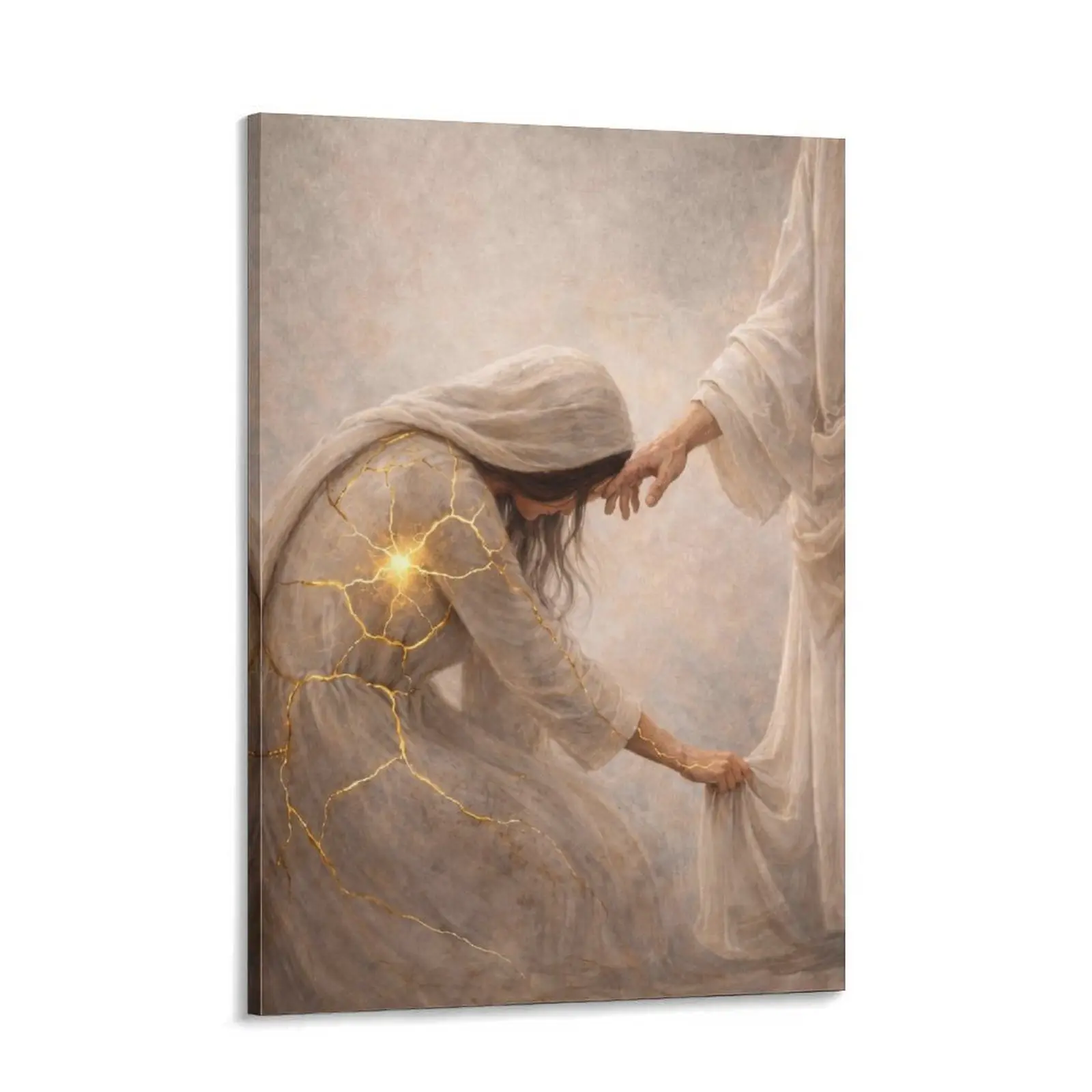 Jesus Healing the Woman Canvas Wall Art, Touching the Hem of His Garment Christian Painting, Bible Faith Home Decor, Religious Gift