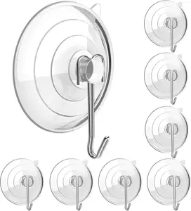 Suction Cup Hooks, Upgrade 2.5 Inches Clear PVC Suction Cups with Metal Hooks 7 LB Heavy Duty Removable Large Suction Cups for Kitchen Bathroom Shower Wall Window Glass Door 8 Pack