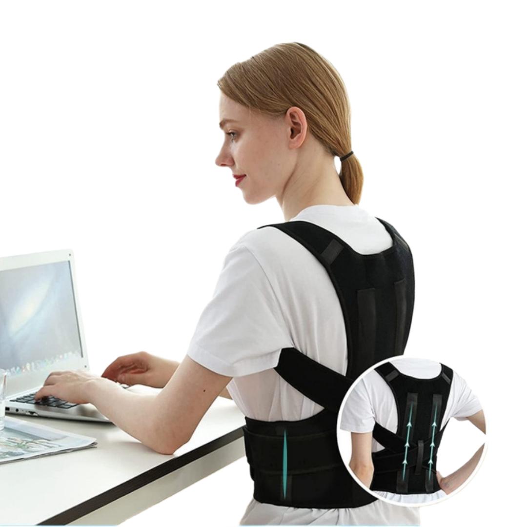 Unisex Ergonomic Work Back Brace Posture Corrector - Breathable Mesh Full Back Support Belt with Velcro, Prop 65 Safe, Ideal for Office Use, Yoga & Pilates (Blush Pink), Posture Brace