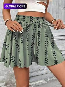 women's all over print knot front shorts, casual fashionable shorts for summer, women's bottoms for daily wear, womenswear
