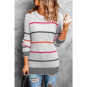 Gray Ribbed Knit Striped Sweater
