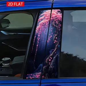 2 Sets Cherry Blossom Style Car B Pillar Stickers, PVC Self-Adhesive Waterproof Scratch-Resistant, Car Exterior Decor Accessories, Cherry Blossom Decal