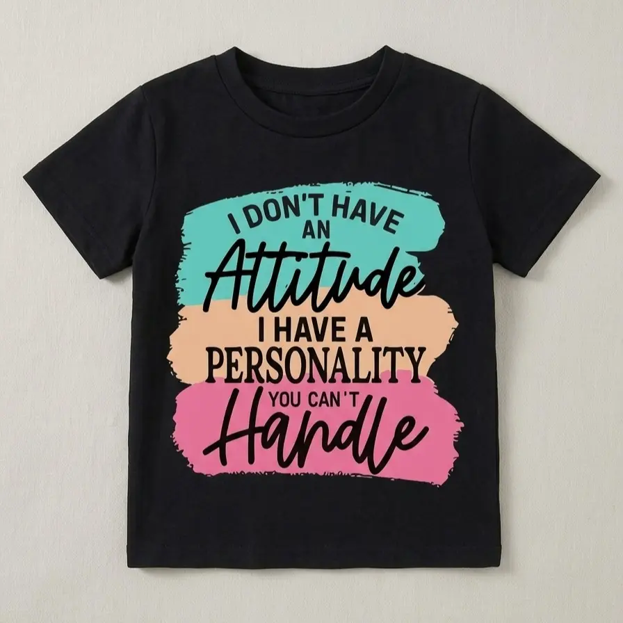 Toddler Girls' Soft Cotton Crew Neck Short Sleeve Fitted Graphic Top - Black, Funny Quote "I Don't Have An Attitude I Have A Personality You Can't Handle", All-Seasons Outfit for 3-8Y (3-4Y,4Y,4-5Y,6Y), Short Sleeve Top, 4 - 5 Years