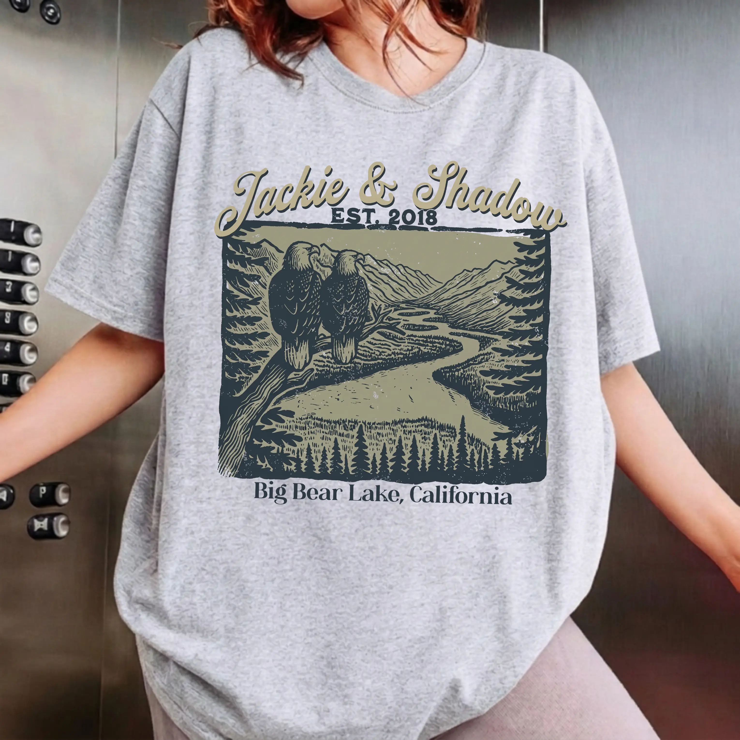 In Memory of Jackie & Shadow T-Shirt, Big Bear Lake California Vintage Tee, Mountain Nature Graphic Shirt, Memorial Tribute Gift