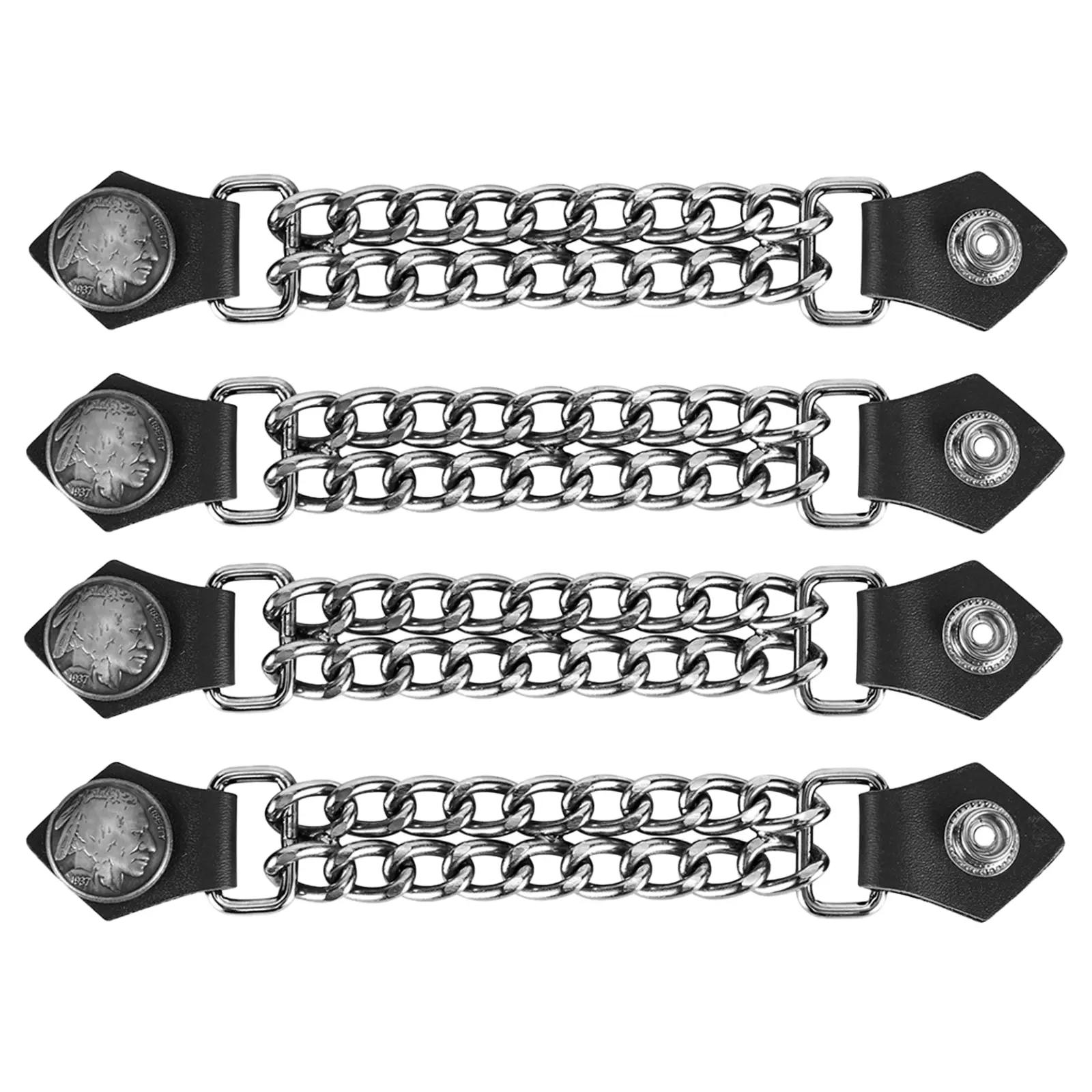 Dream Apparel 4PCS Per Set Native American Head Vest Extender With Chains For Women/Man Faux Leather Motorcycle Biker Vest Extender
