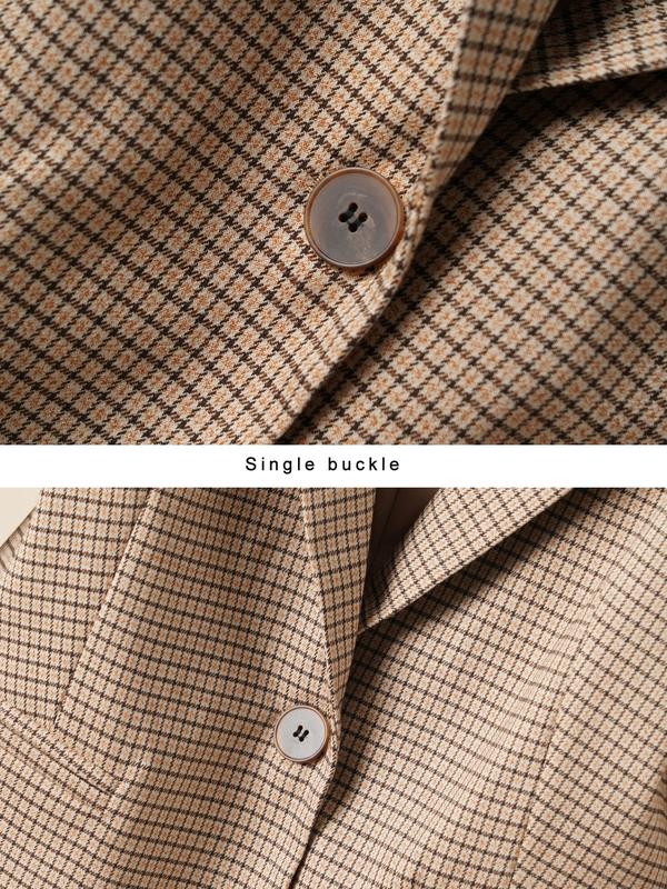Women's Plaid Lapel Blazer Jacket, Spring & Fall Fashion Long Sleeve Office Wear, Casual Elegant Outerwear for Women, Business Attire Clothes
