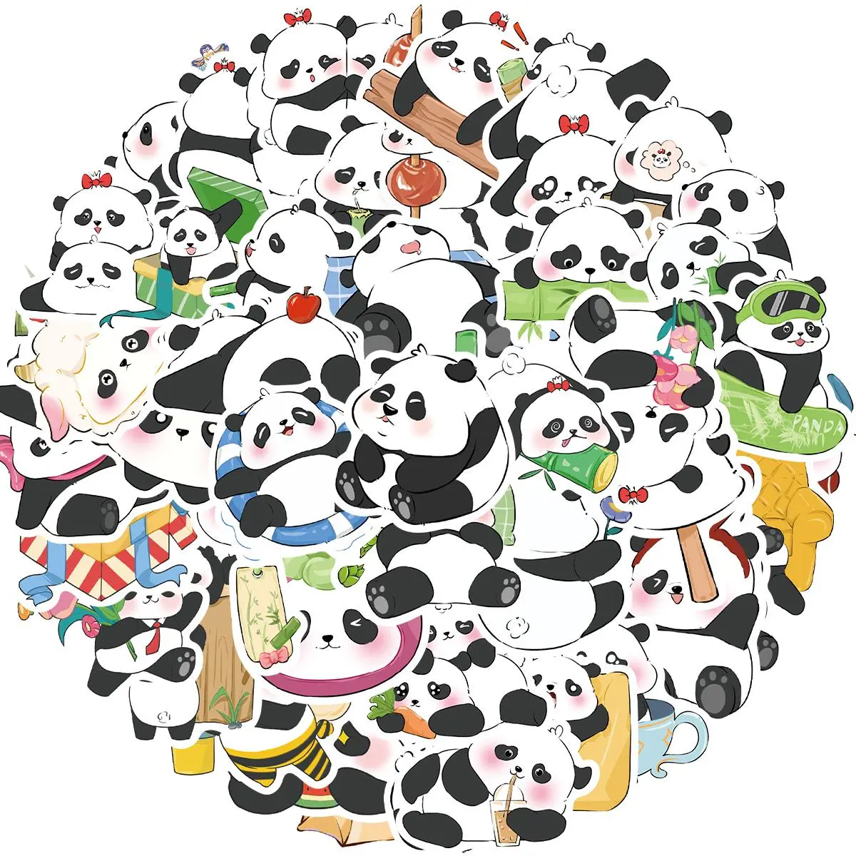 Panda Pattern Sticker, 50pcs Waterproof Self Adhesive Decor Paper, Decor Sticker for Gift Greeting Card Water Bottle Laptop Phone, Ornaments