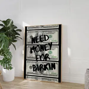 Black Graffiti Wall Art Preppy Room Decor 'Need Money For Birkin' Urban Wall Art, Money Poster Trendy Decor Aesthetic Decor Funky Print