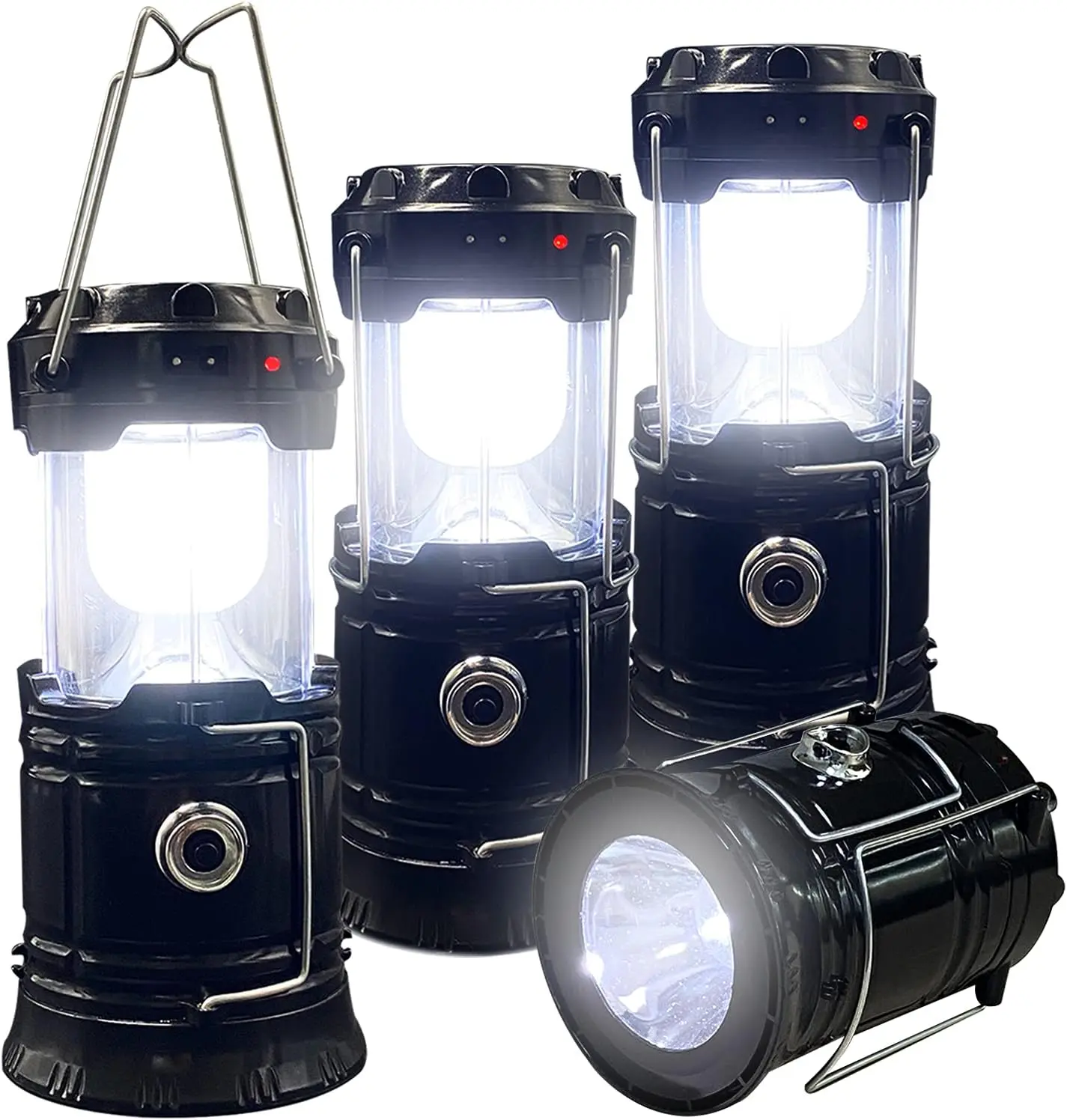 4-Pack Collapsible Portable Solar Powered LED Camping Lantern - Solar & USB Rechargeable, Waterproof, Long Runtime Emergency Light with Batteries for Bonfire, Birthday Gift, Night Walking, Power Outage, Outdoor