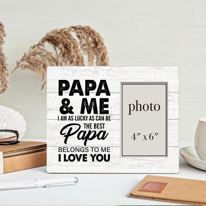 Oqtumes Papa Gift Wood Picture Frame, Gifts for Grandpa Grandad Grandfather, Rustic Papa and Me Wood Picture Frame 8 x 10 Inches, Wall Mount and Tabletop - 4 x 6 Inch Photo