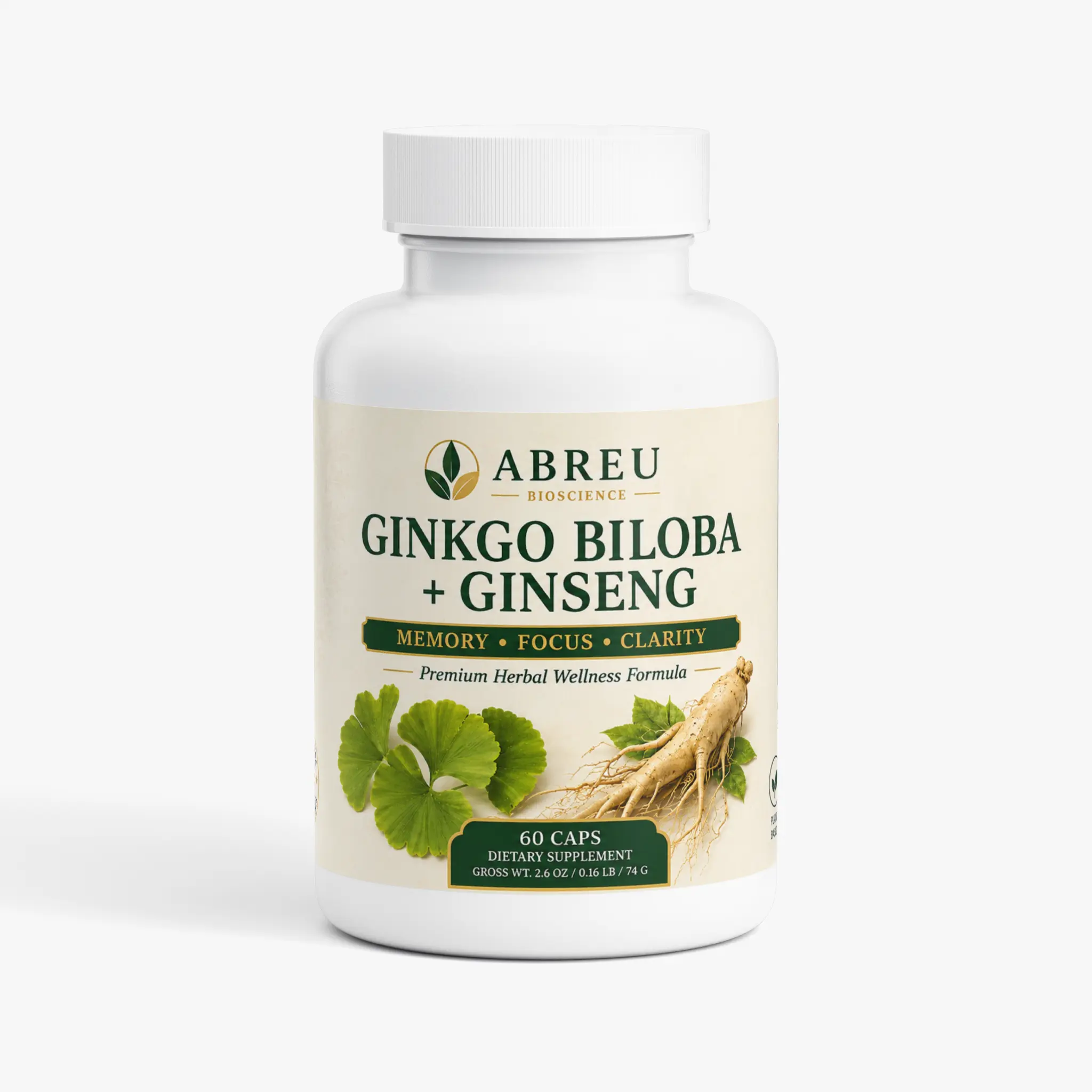 Red Asian Ginseng & Ginkgo Biloba: Mental Performance & Focus Blend by Abreu BioScience