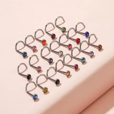 Rhinestone Decor Nose Ring (20pcs/set), Punk Style Stainless Steel Nose Ring, Fashionable Body Jewelry for Men & Women, Nose Piercings Kit, Nose Rings Set, Nose Rings Hoops, Body Jewellery