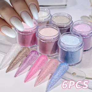 6-Colors Set Handmade Glitter Nail Art Glitter Dipping Powder Sparkly Ultra-Fine Crystal Chrome Pigment Dust Candy Color DIY Manicure Accessories