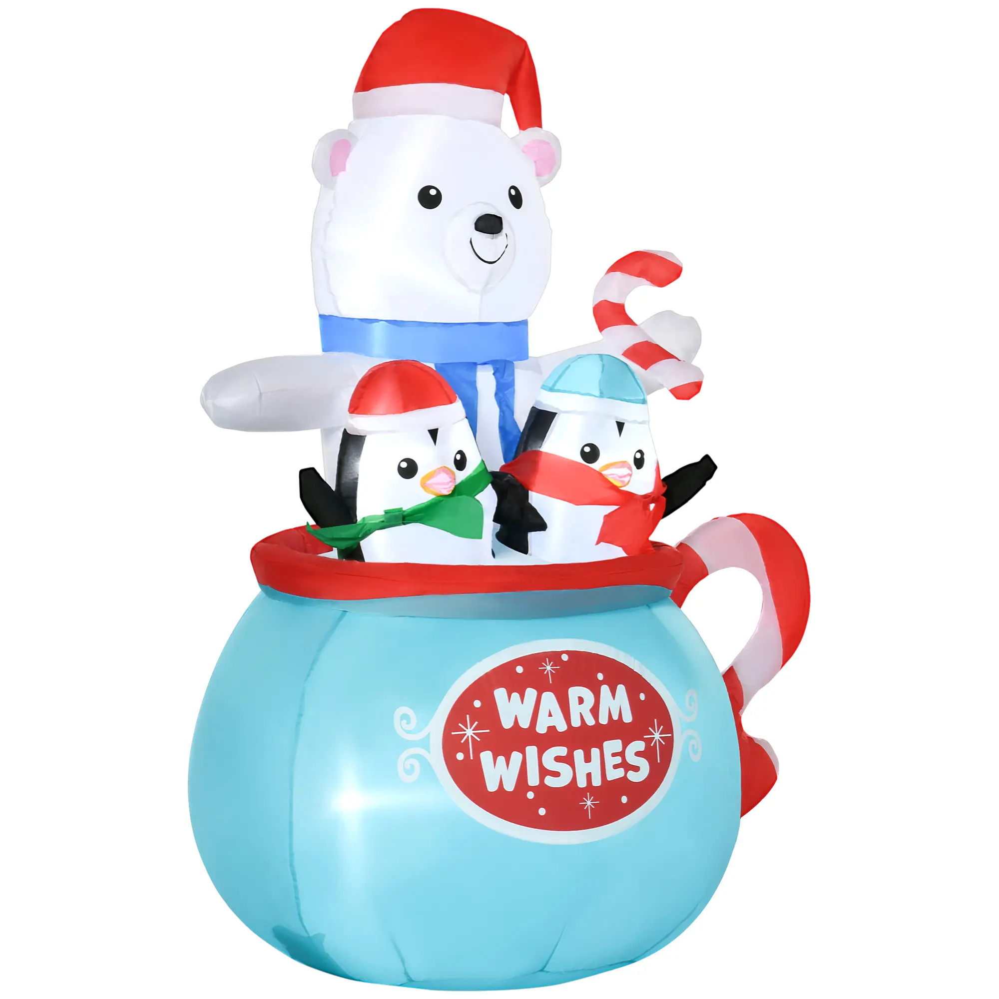 Five foot outdoor christmas inflatable blessed polar bear with penguins in cup built in led lights complete fixing accessories for garden lawn holiday party yard decorative display