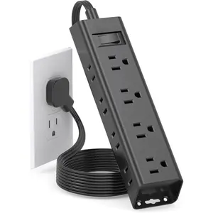 Extension Cord Flat Wall Plug - Surge Protector Power Strip with 12 Outlets, 5ft, Outlet Extender with Multiple Outlets, Wall Mount, Desk  Station for Home Office Dorm Room Essentials, Black
