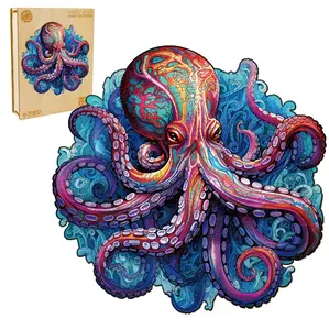 Deep Sea Giant Octopus Wooden Jigsaw Puzzle for Adults and Kids Unique Shape Animal Wood Puzzles Challenging Puzzle, Family Game Creative Gifts，Laser-Cut Durable HDF Wood Puzzle