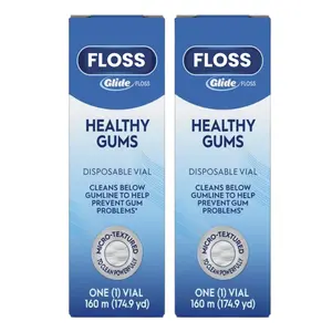 New Version Glide Healthy Gums Unflavored Dental Floss Refills Micro-Textured with Disposable Vial - 160m each - 2 Pack