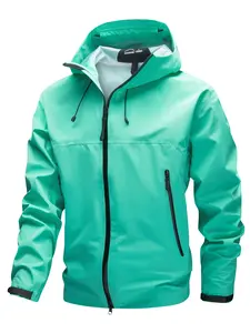 Unisex Waterproof Outdoor Zipper Jacket for Fall & Winter, Hiking Outdoor Sports, Lightweight Breathable, Large Pockets, Adjustable Hood and Sleeves