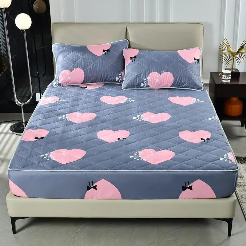 Heart Print Fitted Sheet & Pillowcase without Filler (3 Counts/set), Comfortable Warm Bedspread, Soft Bedding Set for Bedroom, Comfy Bedding, Cozy Roo