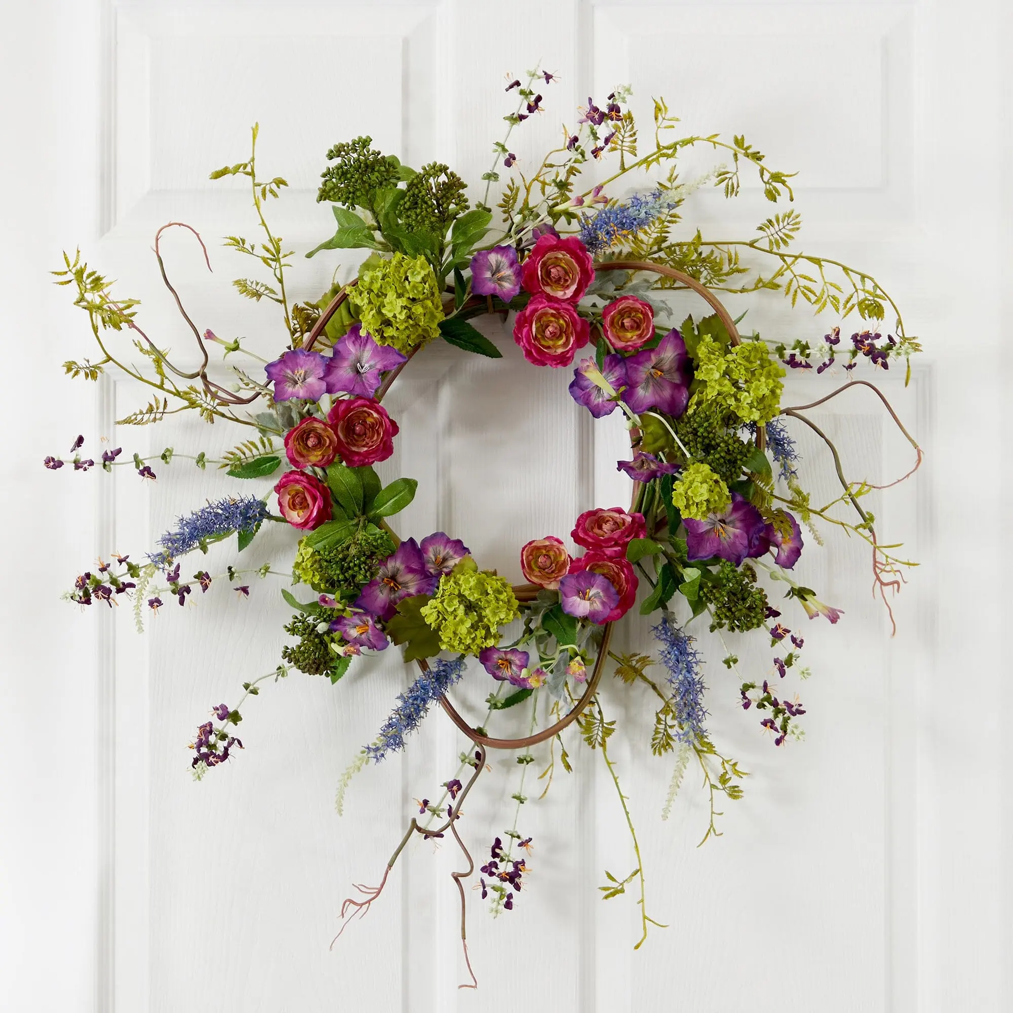 20” Decorative Artificial Floral Wreath, Veranda Garden Gift, Home Festive Decor with Garlands & Swags
