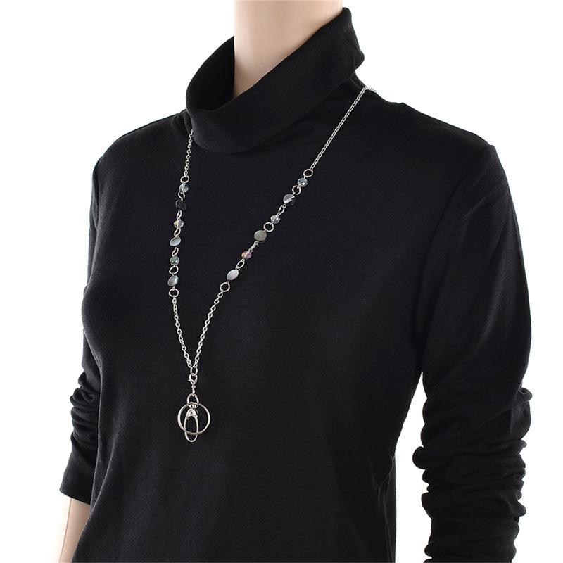 Women's Stainless Steel 86cm Work ID Card Lanyard - Multifunctional, Durable Commuting Style Necklace Sweater Chain Daily Costume Jewelry That Holds IDs