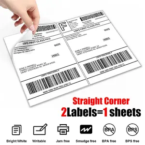 Self-Adhesive Half Sheet Shipping Labels, 8.5x5.5 in, 2-Up Mailing Stickers (2 per Sheet)
