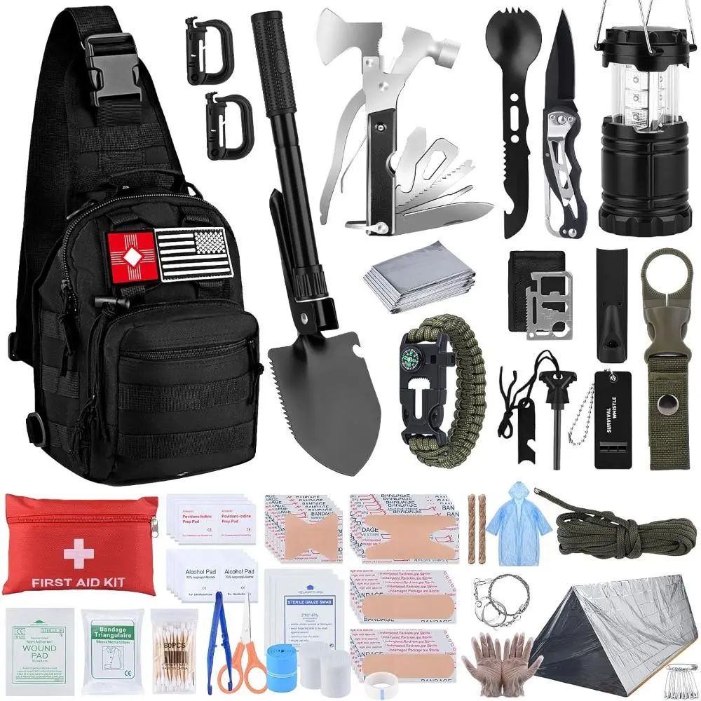 Tactical Survival Kit - 251-Piece Emergency Gear with First Aid Supplies in 600D Nylon Crossbody Bag for Dads, Ideal for Camping & Hiking, Disaster Scenarios, Christmas, Thanksgiving, Father’s Day, Birthdays