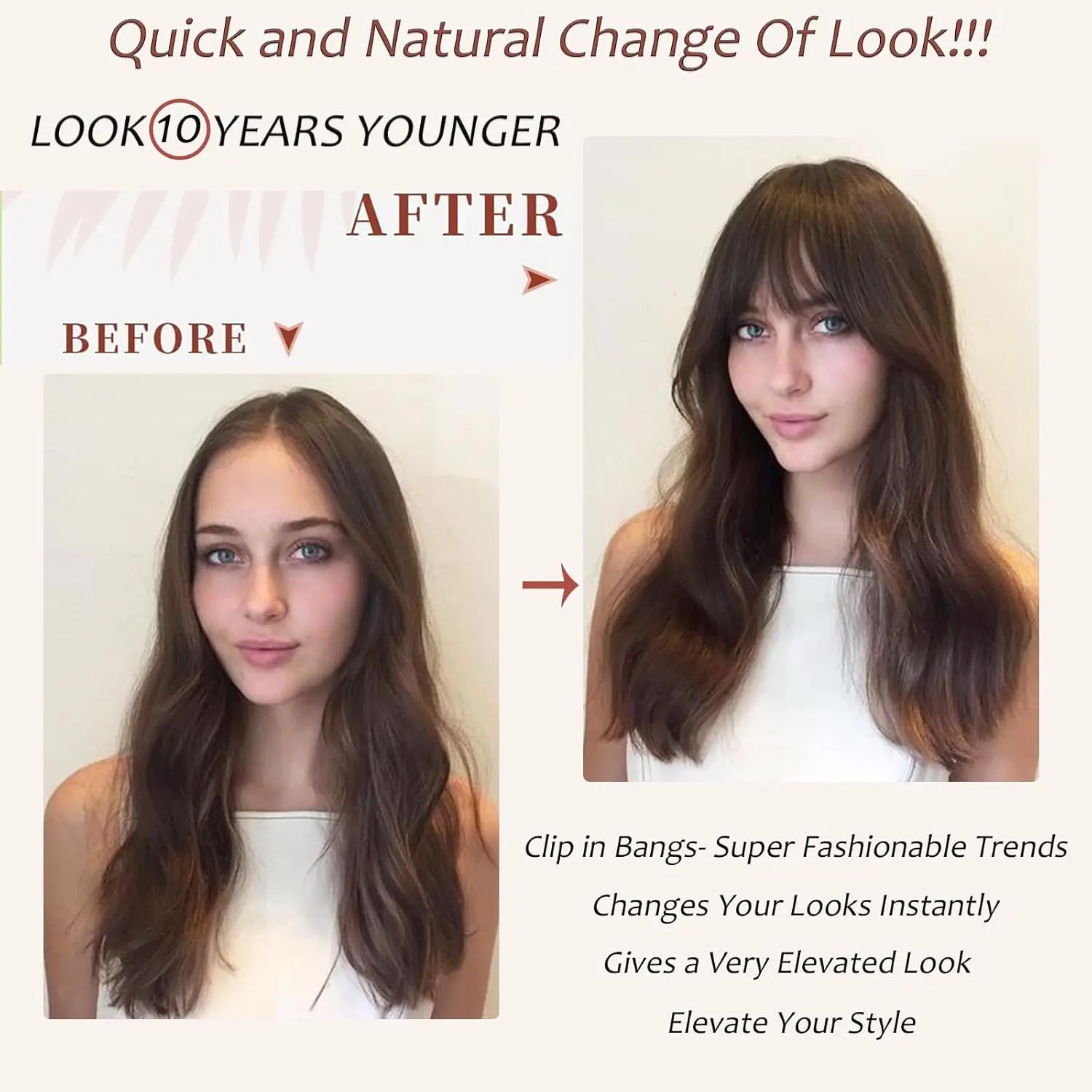 Bangs Hair Clip In 100% Human Hair Dark Brown Wispy Curved 