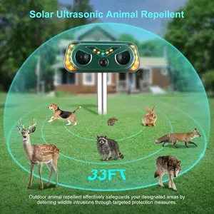 Solar Power Animal Repeller Outdoor with Flashing Lights & Motion Sensor,Upgraded Waterproof Animal Deterrent Devices for Deer,Cat,Squirrel,Rabbit,Raccoon,Fox,Skunk Repellent for Yard Garden