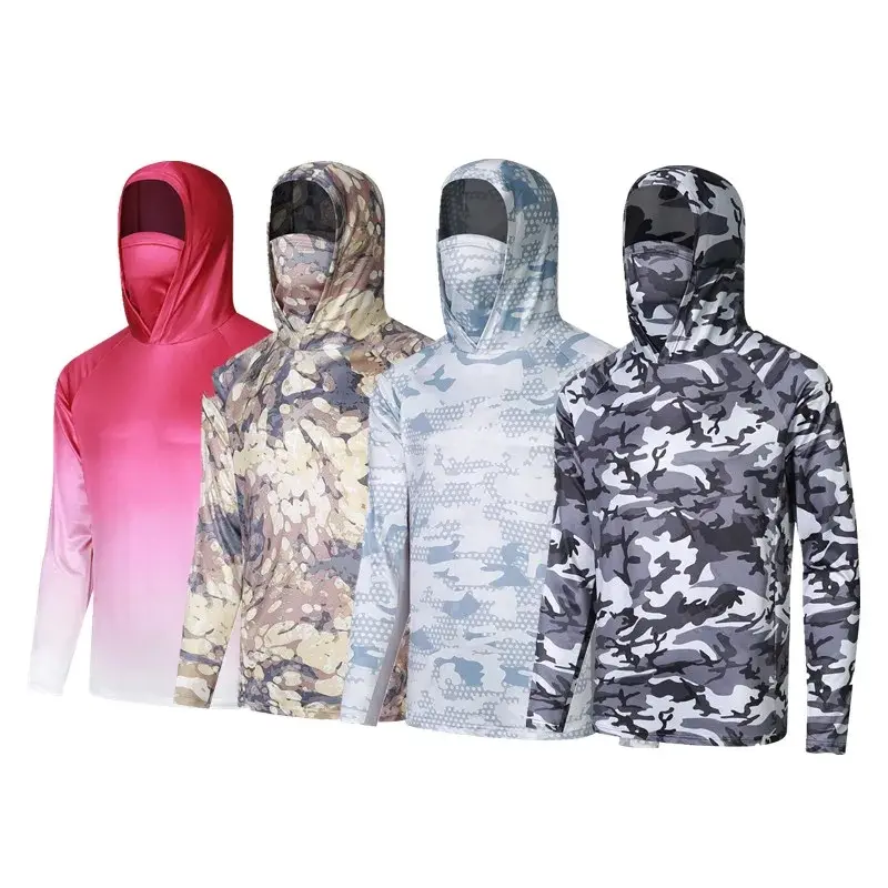 Male Activewear Clothing, Men's Long-Sleeve Graphic Print Sportswear Top with UV Protection for Fishing & Outdoor Sport